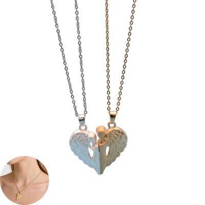 1 Set Matching Angel Couple Necklaces Magnetic Heart Angel Pendant Necklaces Romantic Love Heart Necklaces for Couples Valentine's Day Gift