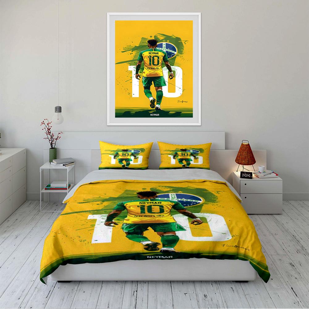 Gelbes Brasilien Fußball Bettwäsche Set Bettwäsche Bettbezug Set Bettbezug Kissenbezüge Heimdekoration (1 * Bettbezug 2 * Kissenbezüge, ohne Bettdecke)