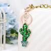Schlüsselanhänger Funkelnde Strasssteine Eingelegt Kaktus Design Schlüsselanhänger Anhänger Emaille Öl-Tropfverfahren Glatte Kanten Federverschluss Schlüsselhalter Rucksäcke Zubehör