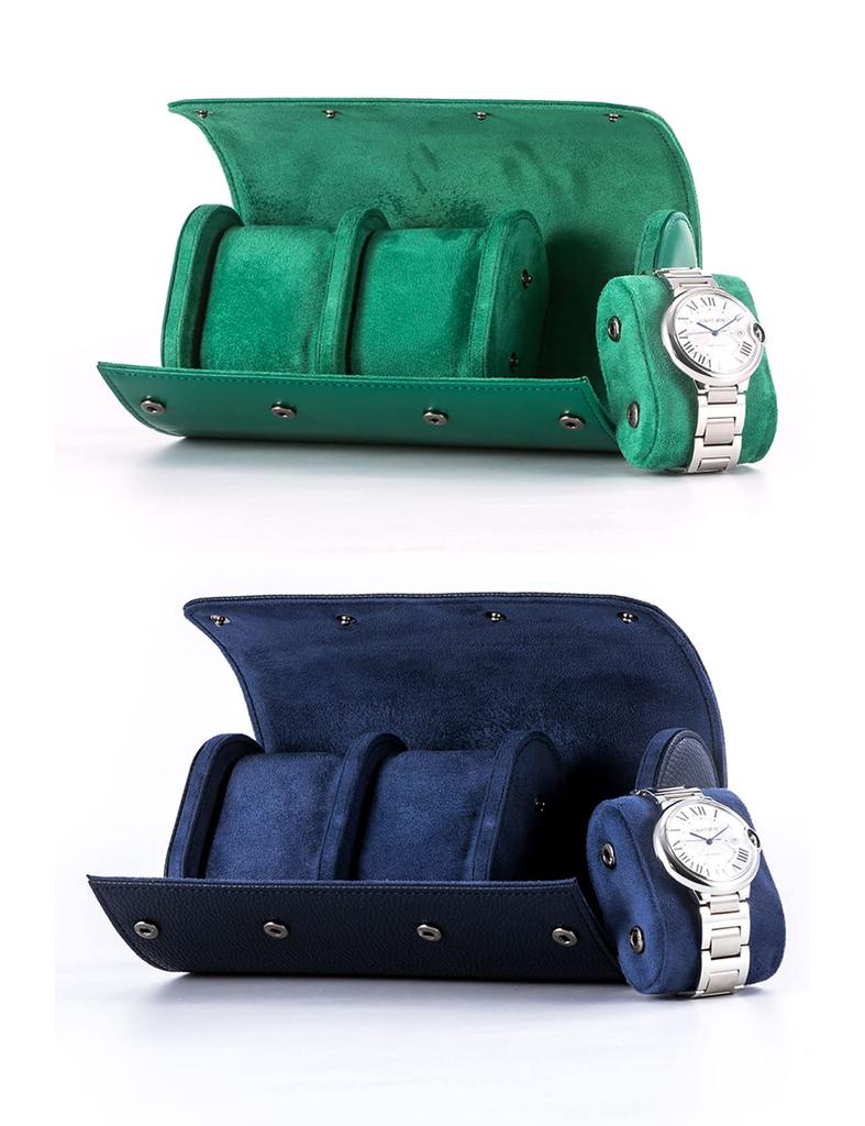 Whatna Handmade Leather Watch Case for 1, 2, or 3 Watches, Portable Storage Box, Collection Case, Travel, Business Trip, and More (Blue - 1 Count)