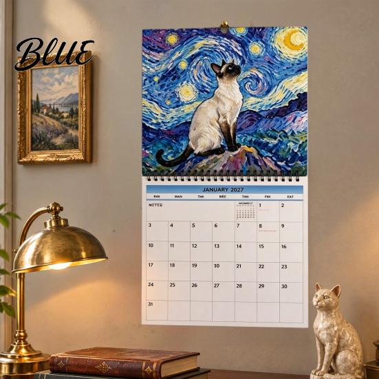 Pet Themed Daily Planner 2027 Oil Painting Cat Wall Calendar 12 Month Funny Planner Jan-Dec Creative Gifts for Women Men Spiral Bound Hanging