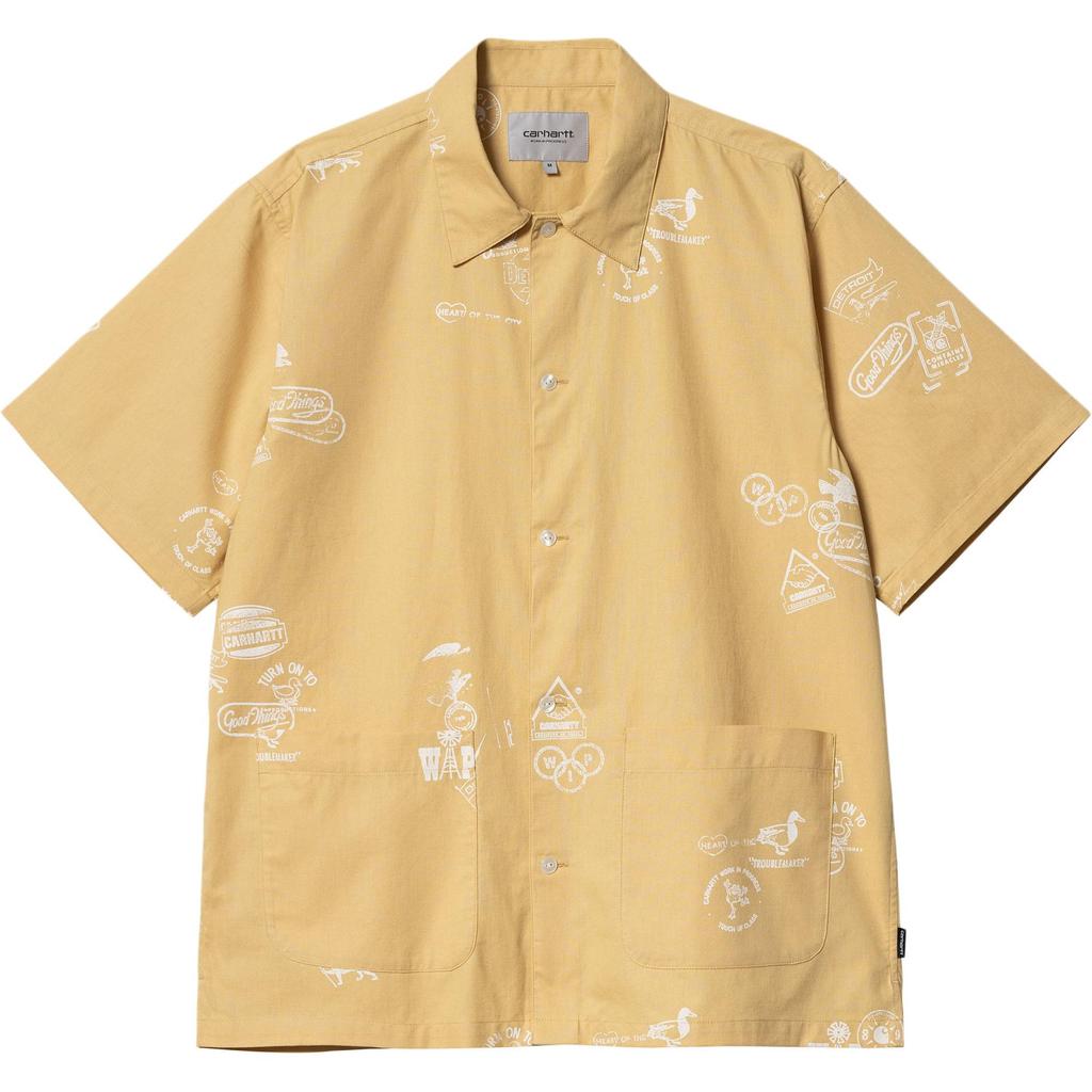 Carhartt WIP Koszula z nadrukiem Luźny krój Z nadrukiem Kołnierzyk szpiczasty Guziki Krótki rękaw Koszule męskie Żółty I033689-2M9-XX