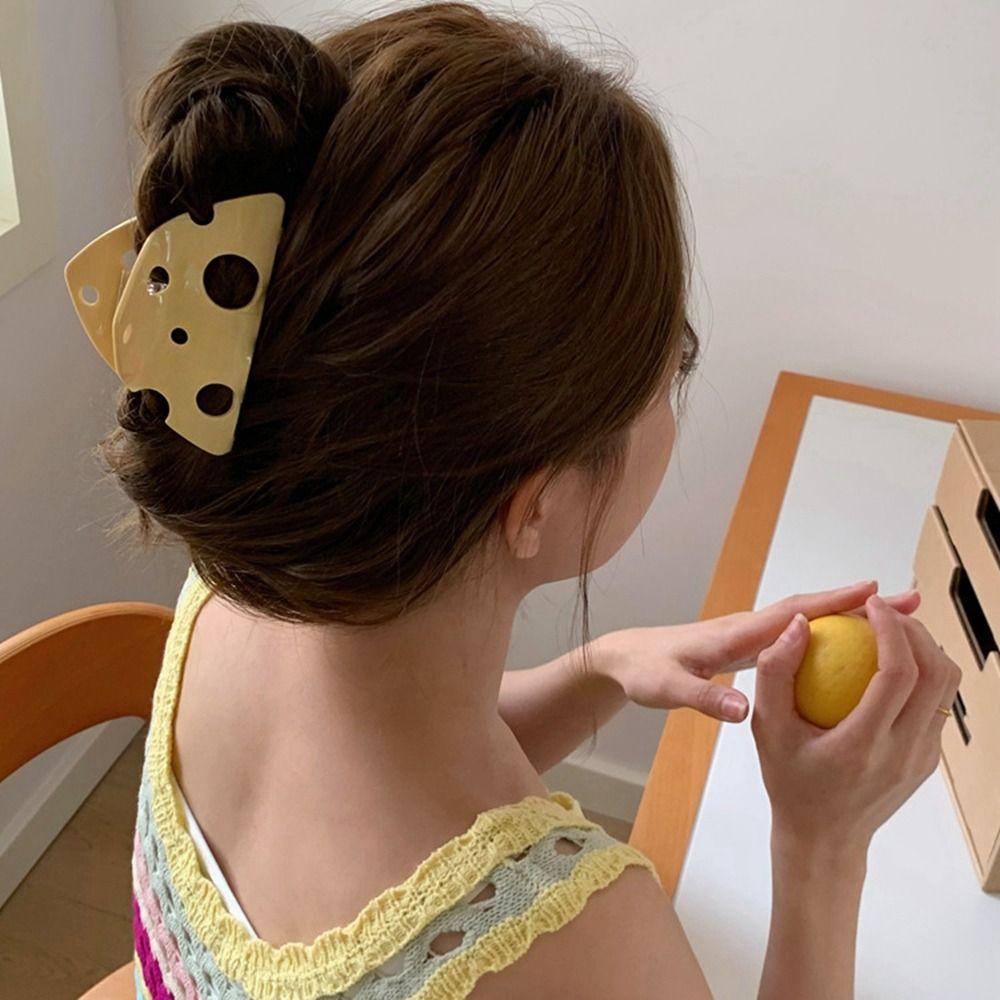 Hollow Hair Clip Y2k Shark Clip Creative Cheese Acetate Hair Claw  Lady/Girls