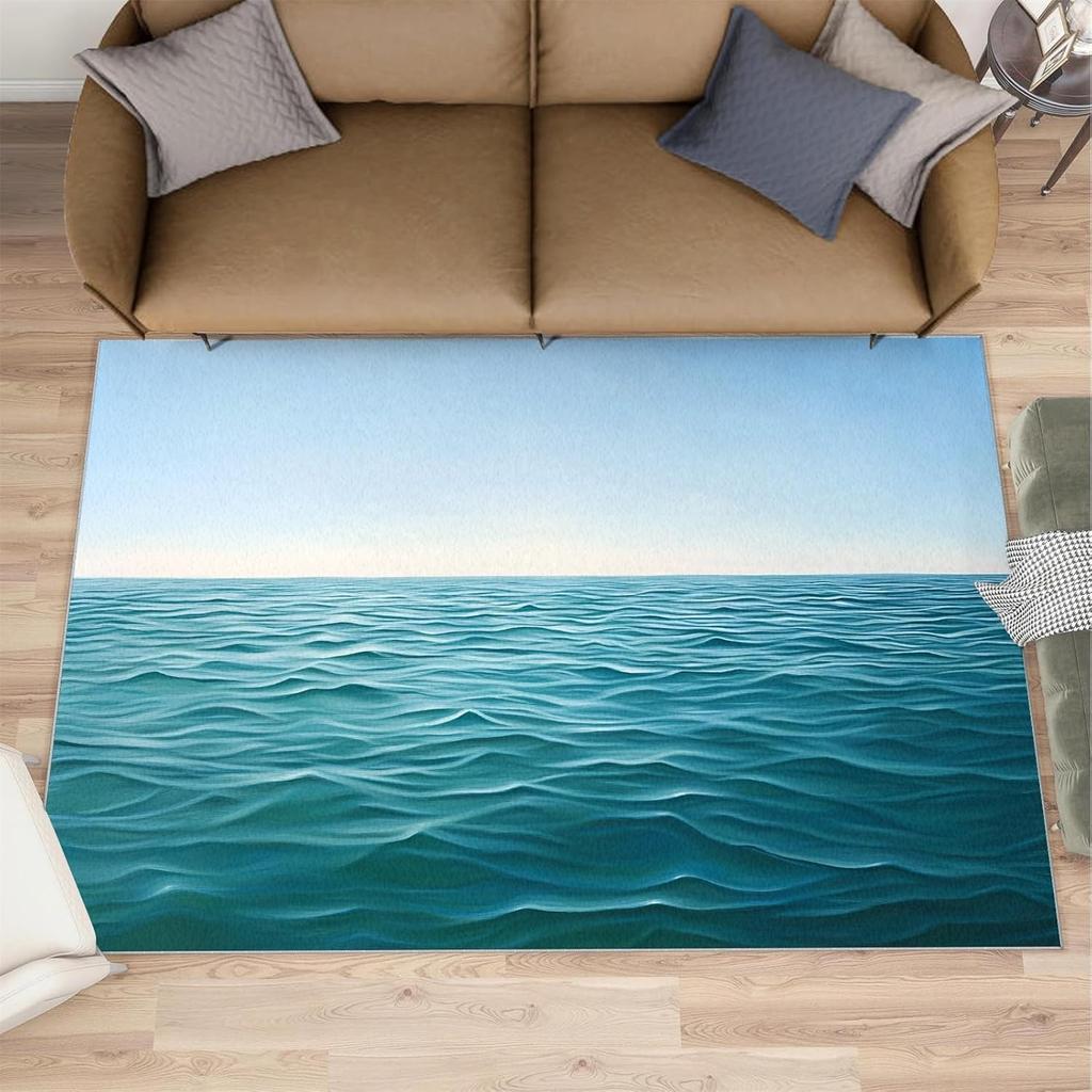 Tropical Beach Scene Carpet Sky Cloud Palm Trees Sand Print Rug Vacation Style Rectangular Anti-Slip Mat for Living Room Bedroom