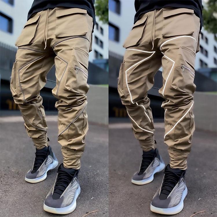 Men's Casual Pants, Black Drawstring Cargo Pants, Loose Pants, Straight American Overalls
