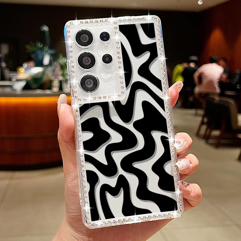 Stripe Pattern Diamond Case For Samsung Galaxy S25 Edge S23 FE S24 Ultra A56 A55 A54 A36 A35 A15 A16 A25 A53 5G Soft Phone Cover
