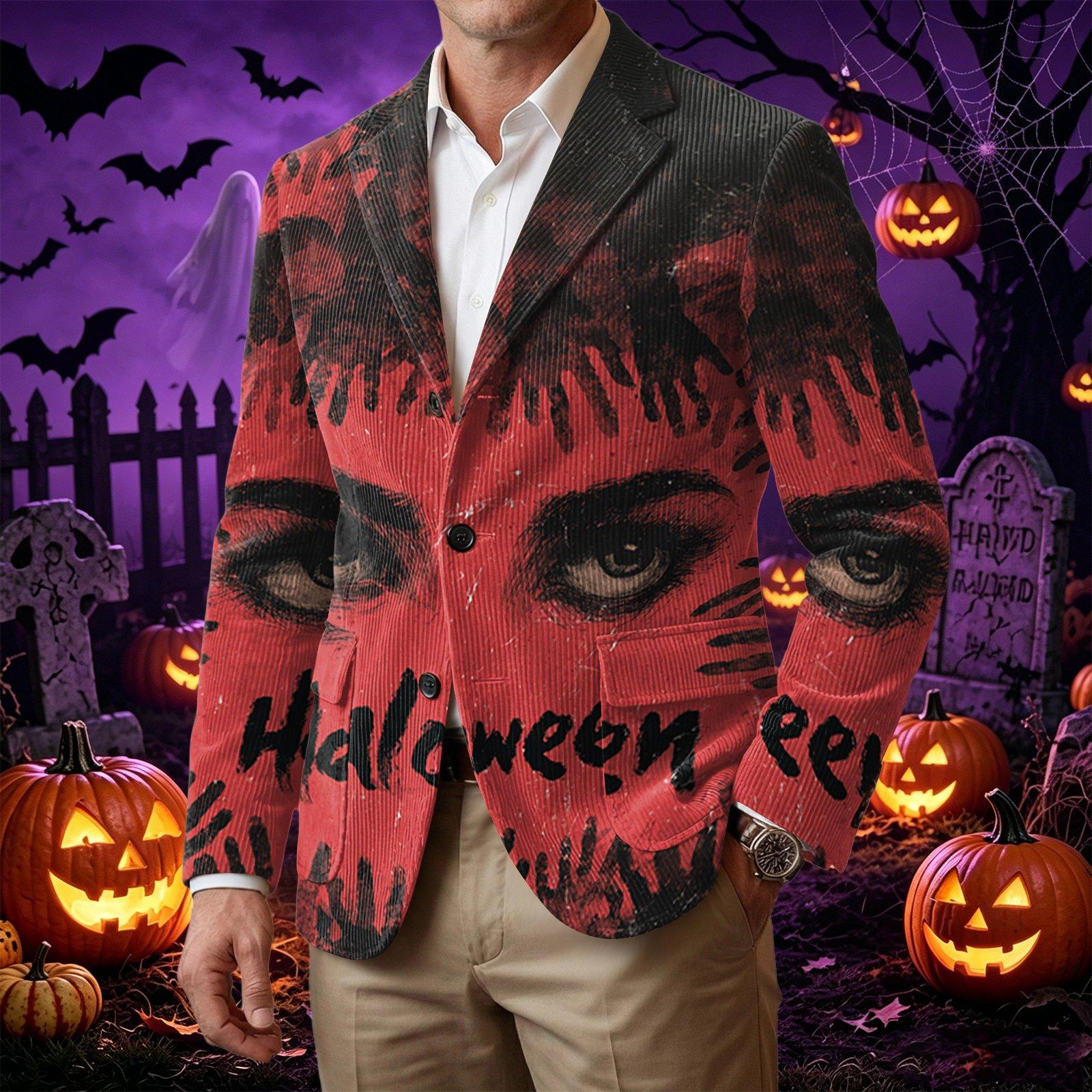 Men s Corduroy Business Casual with Halloween Print L