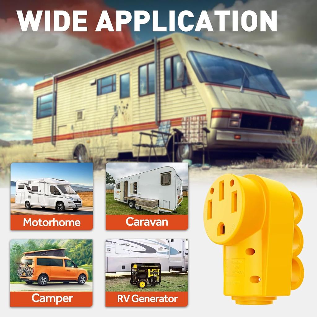 Snowy Fox RV 50 Amp Female Replacement Plug 14-50R Heavy Duty 125V/250V Receptacle Plug With Ergonomic Handle For RV, Camper, Caravan