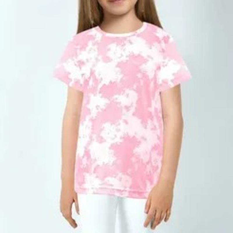 Children's Cartoon Unicorn Print Cute Tie Dye Multi-color T-shirts Girls Fashionable Soft Comfortable T-shirt