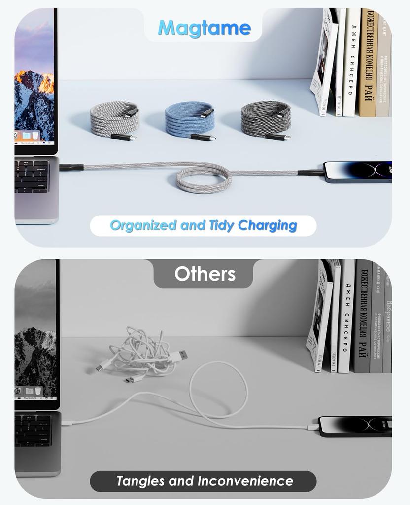 Magtame Lightning Cable To Lightning Cable with Magnetic 3A Fast MFi Metal iPhone Charging Cable Compatible with iPhone Pro USB-C Type-C Suction,