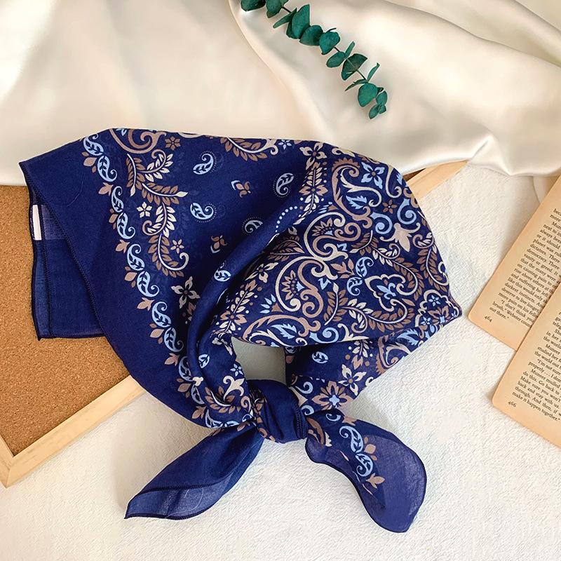 Cotton square scarf, silk scarf, high-end new small shawl, neck protector, small scarf, multi-purpose floral headscarf, headband, hair tie