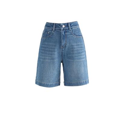 Bequeme vierseitig elastische Jeans-Shorts für Damen im Sommer Neue High-Waist Stretch Schlankmachende Vielseitige Gerade Fünf-Punkt-Hose