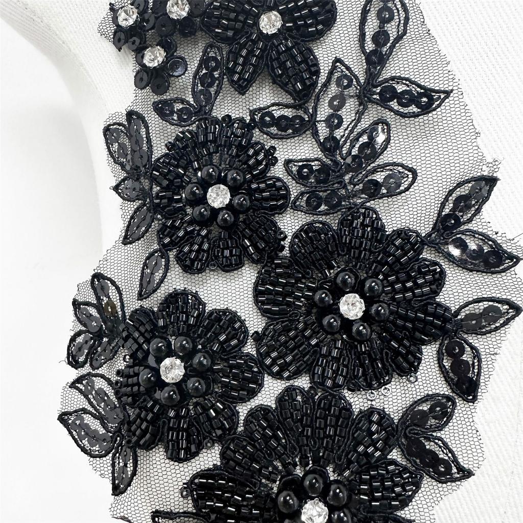Floral Embroidered Beads Applique for Wedding Dress Evening Gown Sew On Collar Patches Beaded Sew On Patches Applique