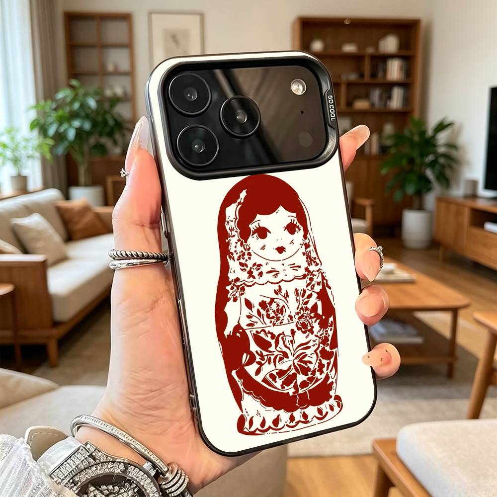 Adorable R-Russian Folk Art Doll Phone Case For iPhone17,16,15,14,13,12,11Plus,Pro Max,XS,Colorful Silver Phone case Funda Cover