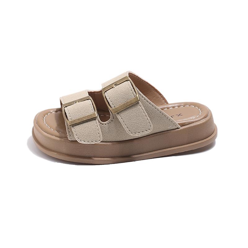 Children Retro Slippers Fashion Boys Girls Causal Shoes Open-toe Buckle Cool Kids Summer Beach Slippers Solid Color Simple New