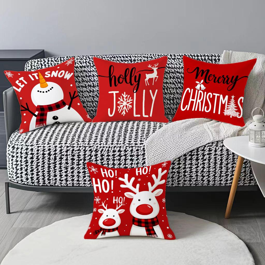 Modern Simple Linen Cute Elk Snowman Pillowcase Christmas Home Living Room Office Atmosphere Cushion