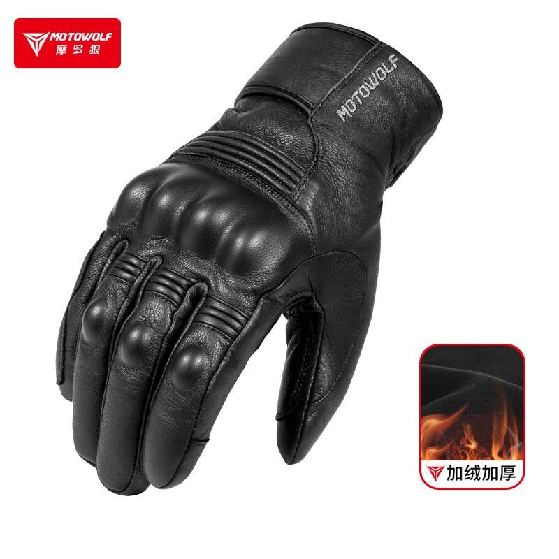 Motorcycle Riding Gloves Winter Warm Windproof Thick Fleece Lined Genuine Leather Safety Protective Gear Men Medium чёрный