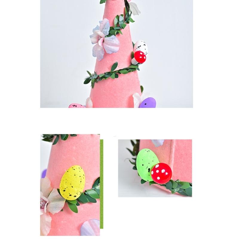 Flocking Textured Easters Eggs Flower Tree Figurine Decoration for Holiday Living Room and Bedroom Tabletop Ornament