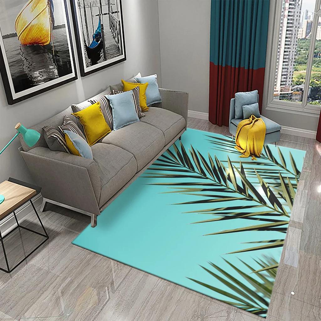Green Tropical Palm Leaves Sunset Carpet Living Room Decor Floor Rug Non Slip Absorbent Carpet for Kitchen Bathroom Entrance Mat