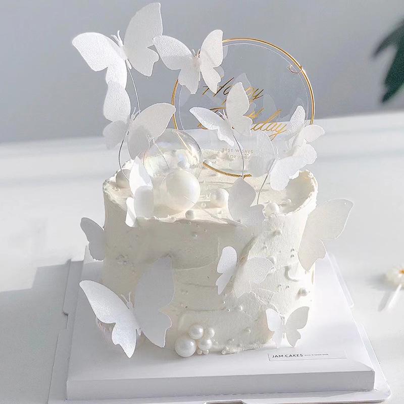 Decorazione Torta Farfalla Bianca con Fiocco e Decorazione Dea in Ferro/Acrilico