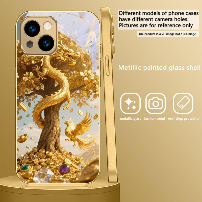 Golden Dragon Coiling For IPhone 17Pro Max 16 17 Pro 15 Pro 14 13 Plus 12 Mini 11Pro Max XR 16E 17 Air Golden glass phone case