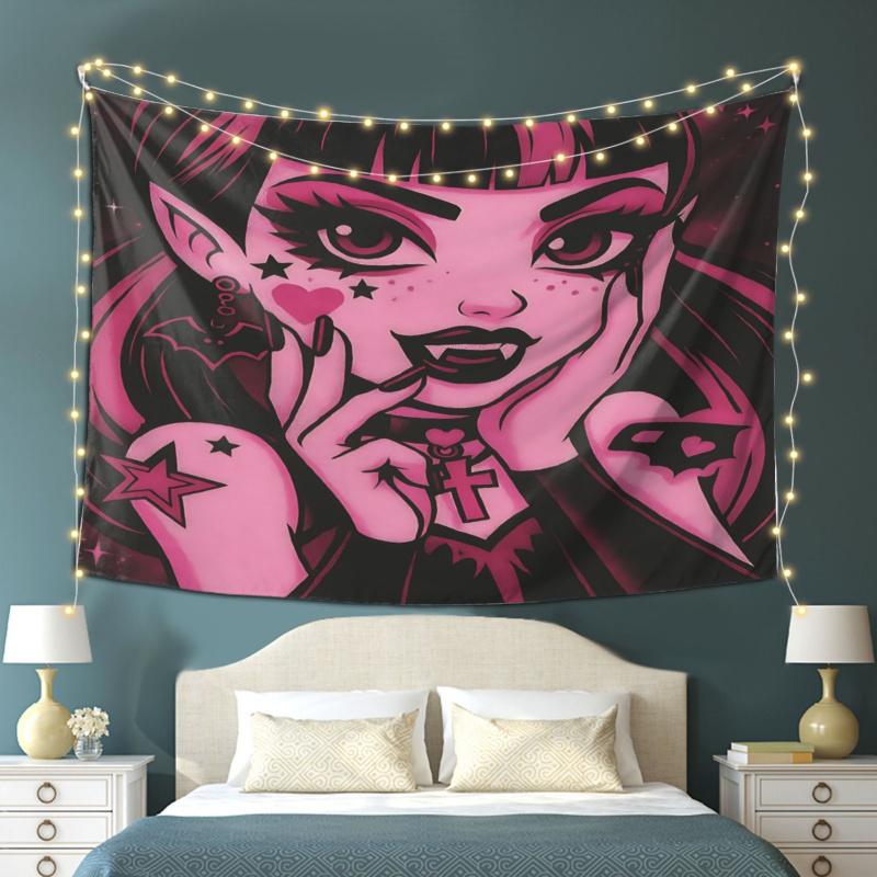 VIKAMA Dark Cool Vampire Girl Tapestry Gothic Style Personalized Wall Hanging House Renovation Backdrop Decoration