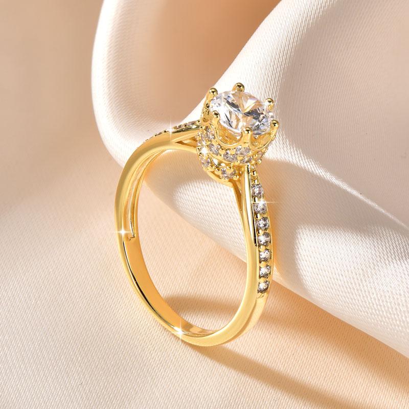Rrjzz 1CT Cubic Zircon Simulated Diamond Solitaire Wedding Engagement Ring Tiara Wedding CZ Band Premium Crown Rings for Women