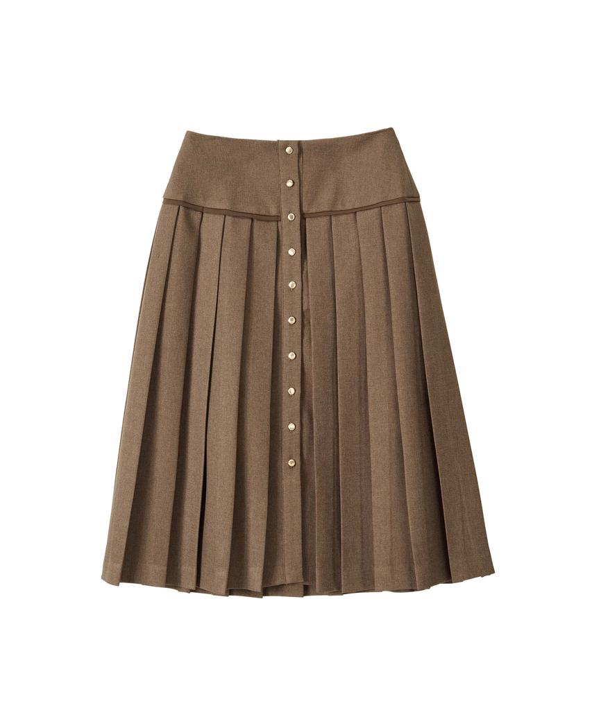 Salon De Yon Classic Button Pleated Skirt_ Brown