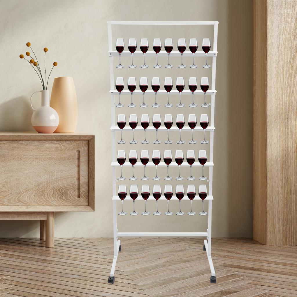 5-Tier Steel Champagne Display Stand,White/Black/Gold Champagne Glass Holder Floor Mounted 66*40*172cm for Party