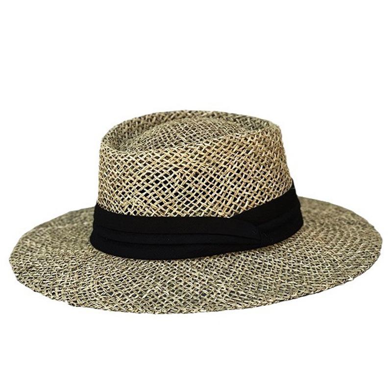 Internet Celebrity Versatile Round Top Fashion Straw Hat Female Summer Celebrity French Natural Salty Straw Weave Flat Brim Sunshade Top Hat