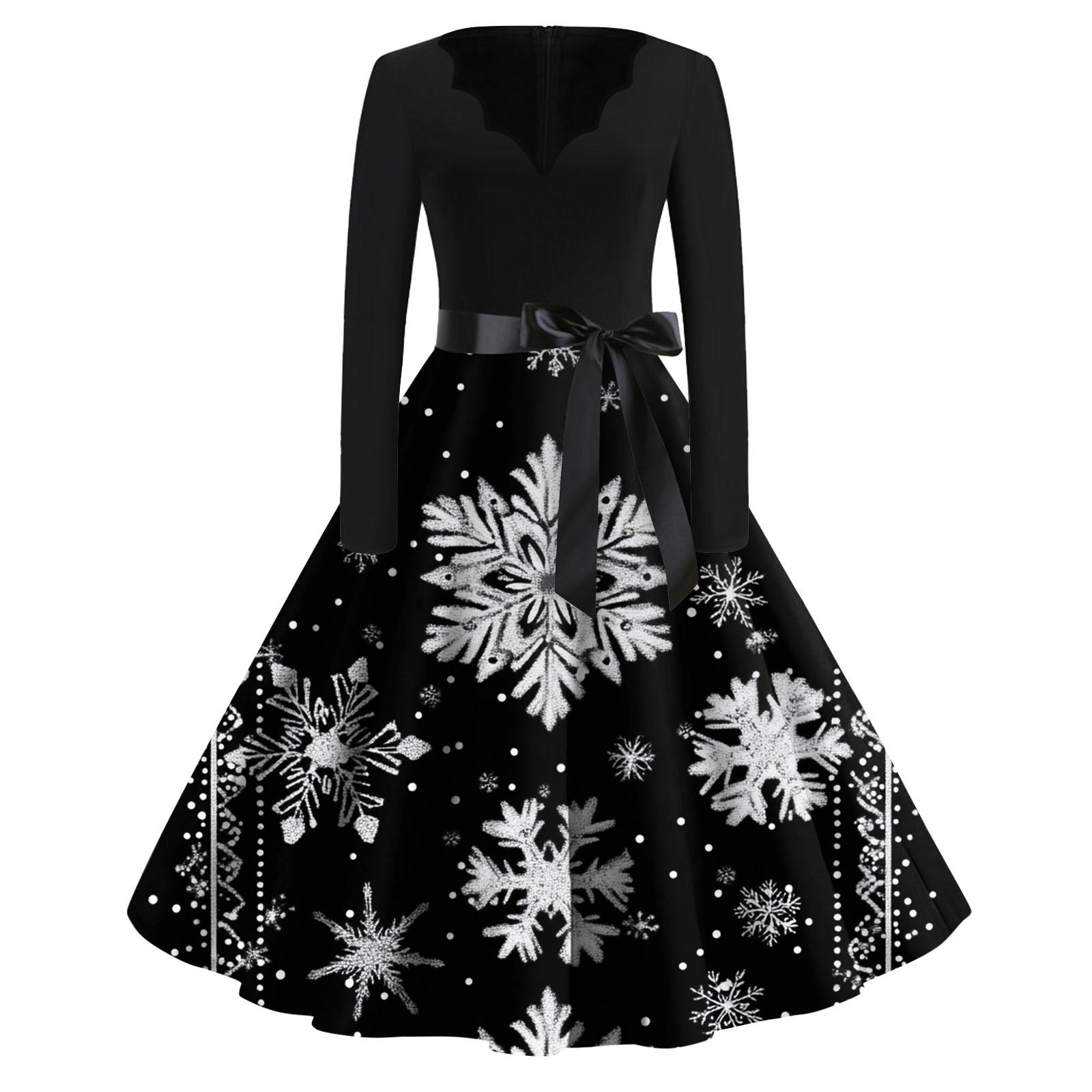 

Женские модные повседневные тонкие рождественские платья с длинным рукавом с v-образным вырезом и принтом XL белый