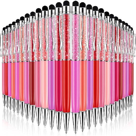 HESTYA 26 Pcs Crystal Stylus Ballpoint Pens for Capacitive Stylus 2-in-1 Glitter Sparkle Diamond Bling Gem Writing Pens Slim Black Ink Ballpoint for Warm Colors