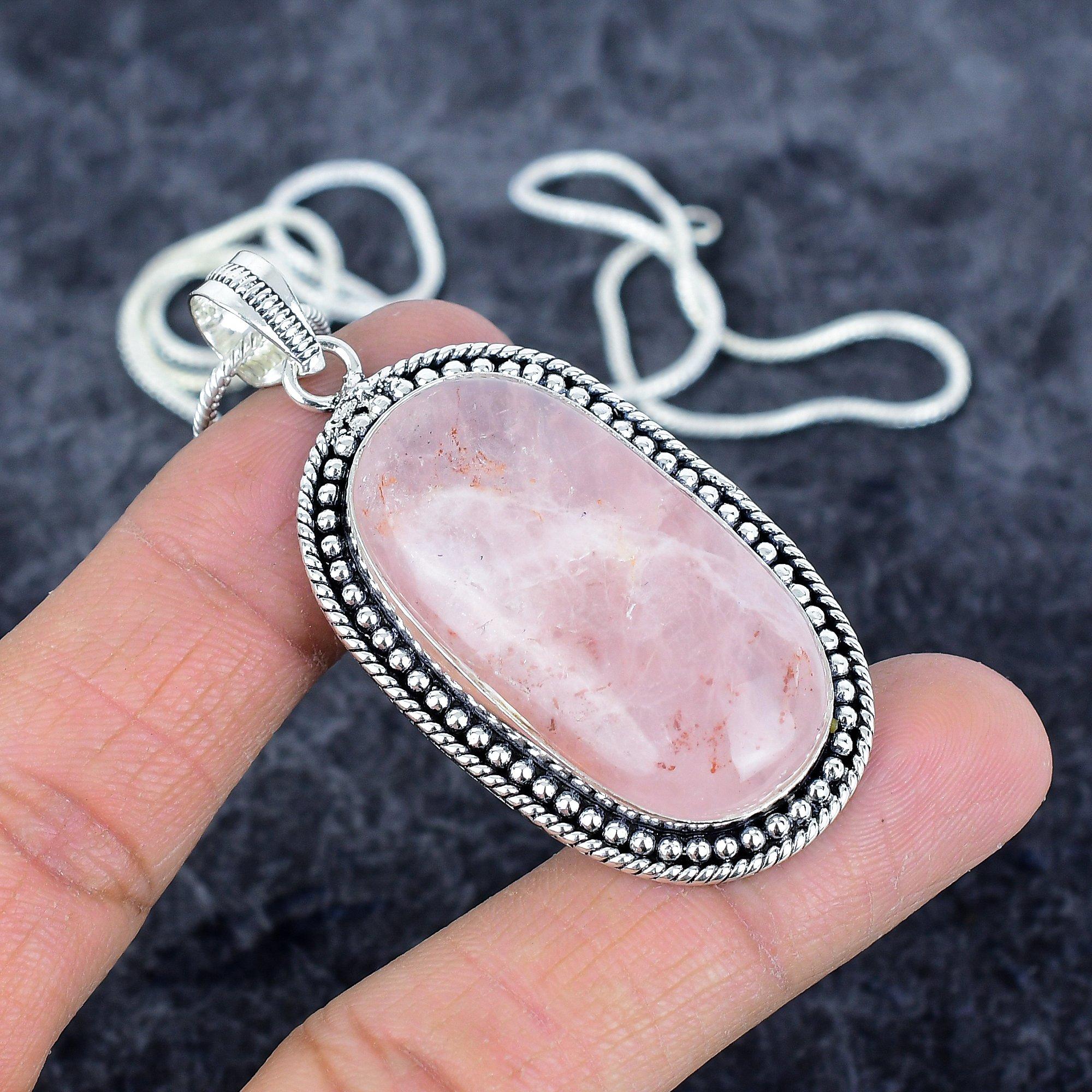 

Rose Quartz Gemstone Handmade 925 Sterling Silver Jewelry Pendant 2.44 M-2915