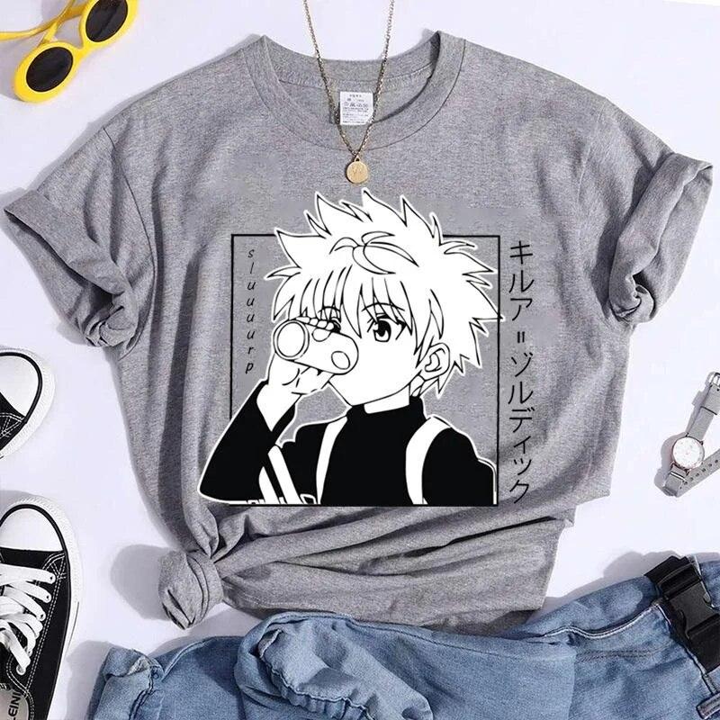 HOT Killua Zoldyck Graphic Print T-shirt Unisex Summer Casual Round Neck Short Sleeve Streetwear Fashion Anime Tee T Shirt