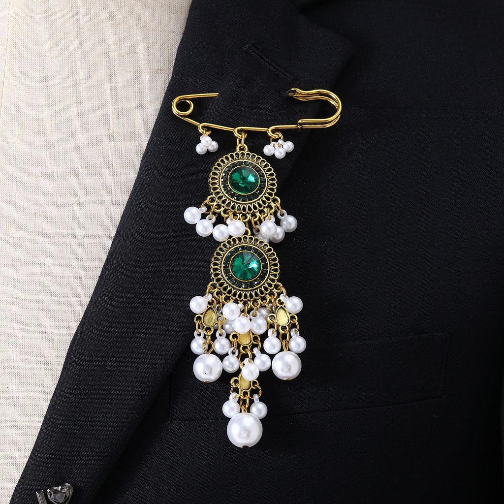 Bohemian Rhinestone Flower Tassel Brooch for Women - Exotic Style Suit Coat Pin
