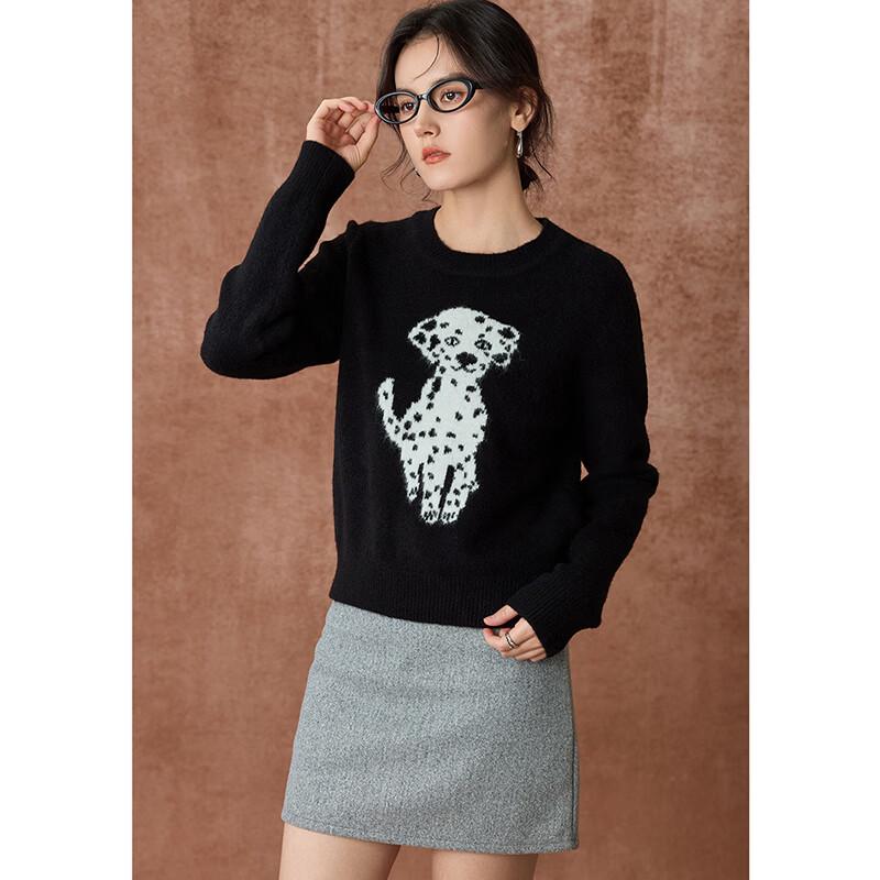 French Style Puppy Jacquard Knit Sweater