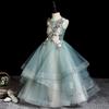 Summer Girls' Floral Mesh Sleeveless Long Performance Costume Princess Dress Sweet Puffy Dress