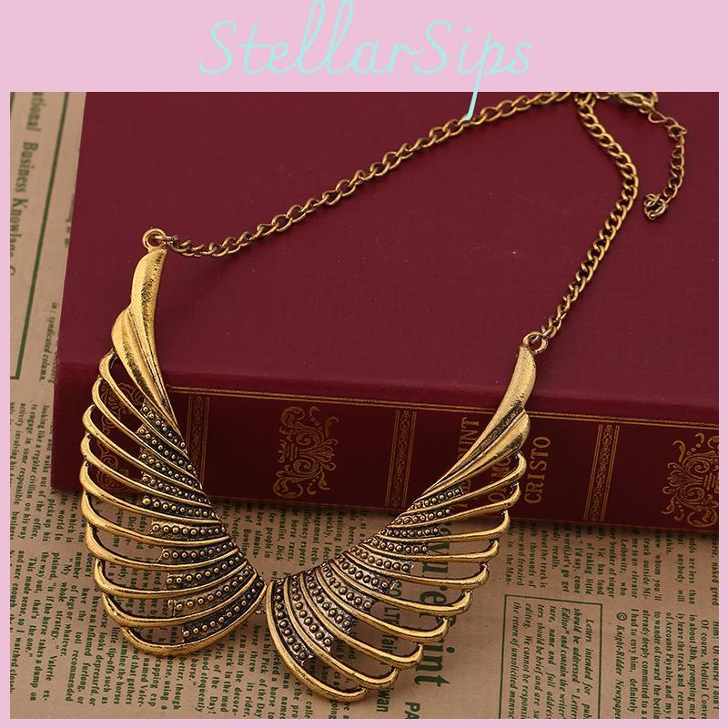 Fashionable Retro Angel Wing Pendant Women Metal Necklace For Travel