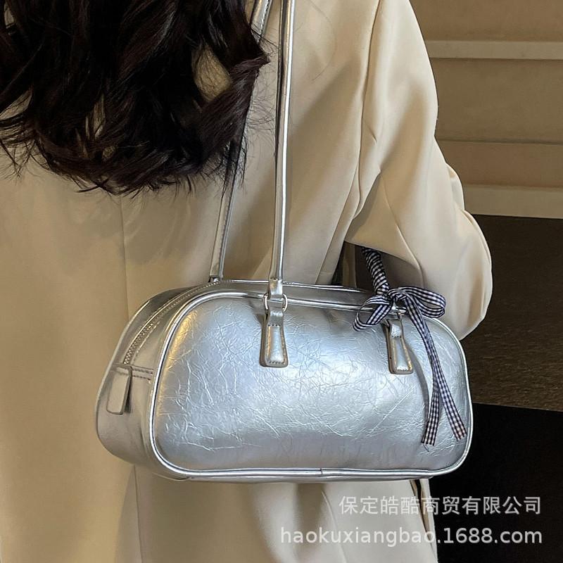 Niche bow handbag women's 2025 spring new trendy Korean texture underarm bag large capacity pillow bag