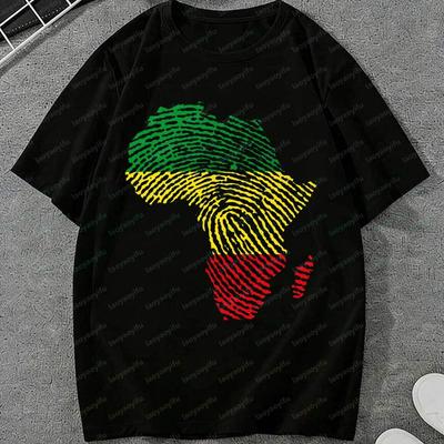 Juneteenth Africa Map Fingerprint TShirt for Unisex Women African American Pride Rasta Color Graphic Tee Casual Cotton Tops Gift