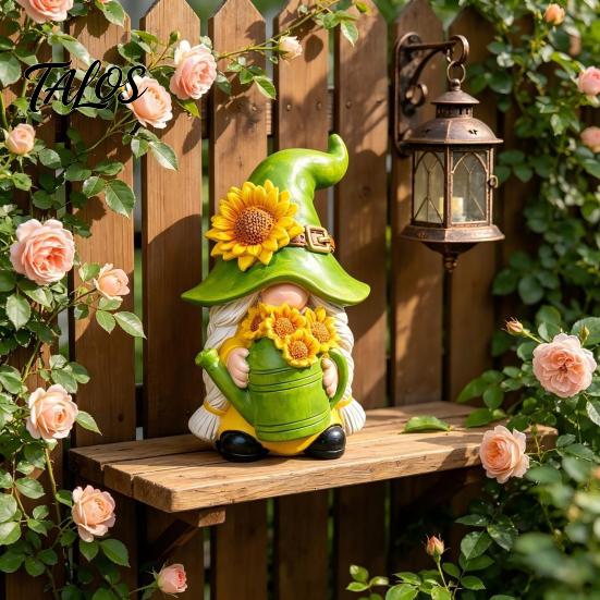 Waterproof Garden Sculptures Sunflower Gnome Statue Ornaments, Resin Faceless Figurines, Pastoral Tiered Tray Seasonal Decor Style Tabletop