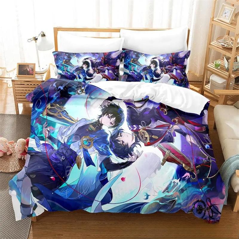 Anime Spiel Genshin Impact Scaramouche Bettwäscheset Jungen Mädchen Einzelbett Queen Size Bettbezug Kissenbezug Bett Kinder Erwachsene