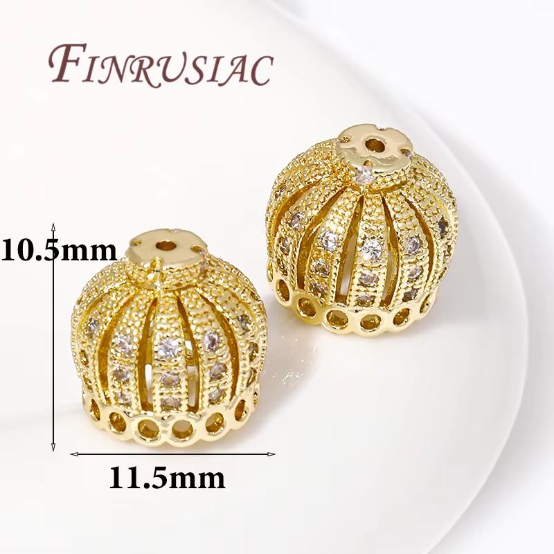 18K Gold Plated Brass with Zircon Spacers Bead Caps For Jewelry Making,Flower Bead End Caps DIY Necklace Bracelets Accessories