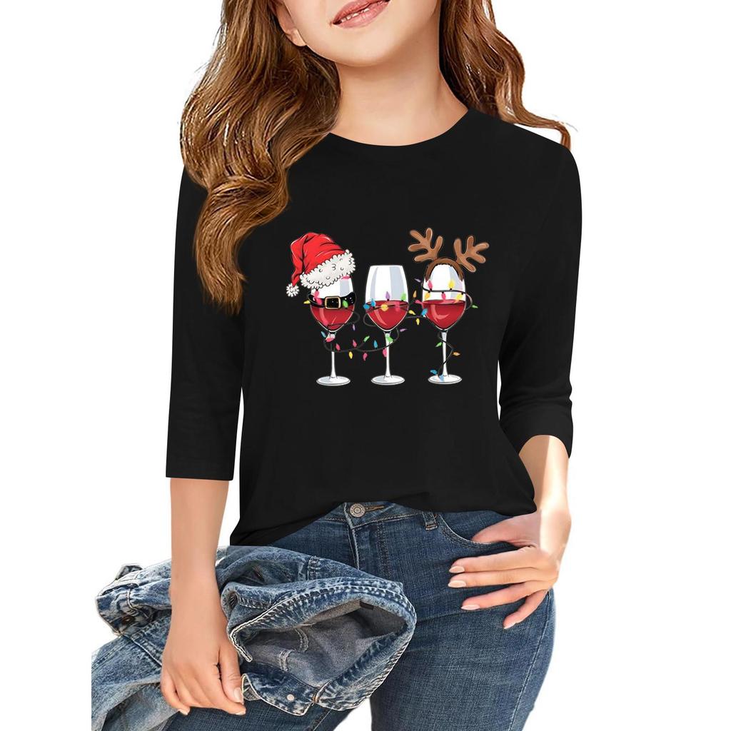 Tricou casual cu mâneci 3/4 pentru copii, cu gât rotund și imprimeu pentru Ziua Independenței