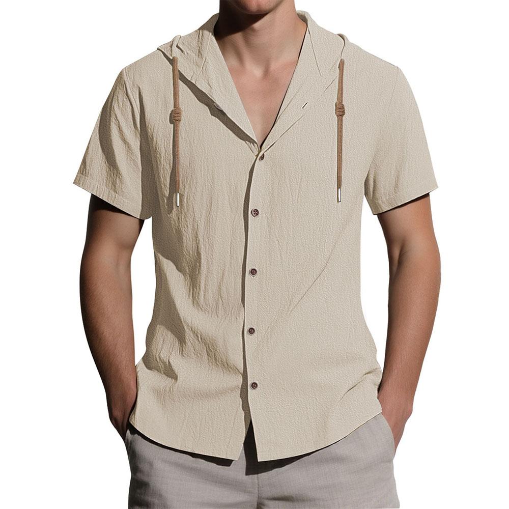 Summer New Men's Shirt Cotton Linen Hooded Tops Hot Sale Fashion Breathable Lightweight Simple Style Male Single Breasted Tees