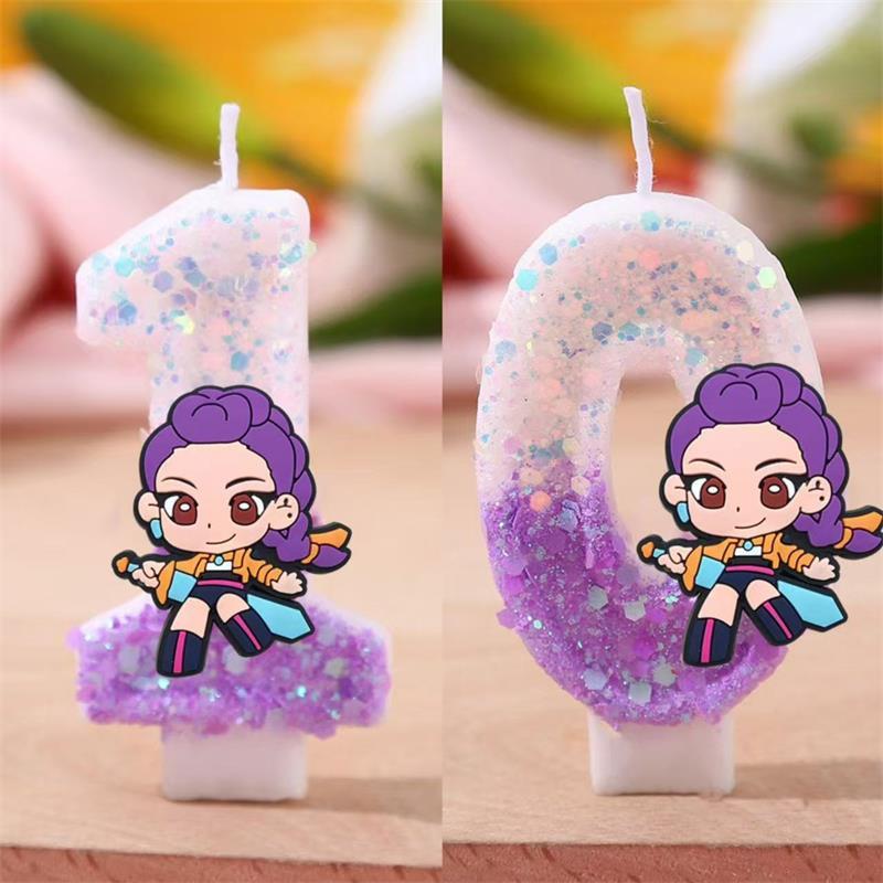 New Kpop Anime Demon Hunters Theme 3D Digital Candle Birthday Cake Decoration Number 0-9 Candle Kids Party Accessory Supply Gift