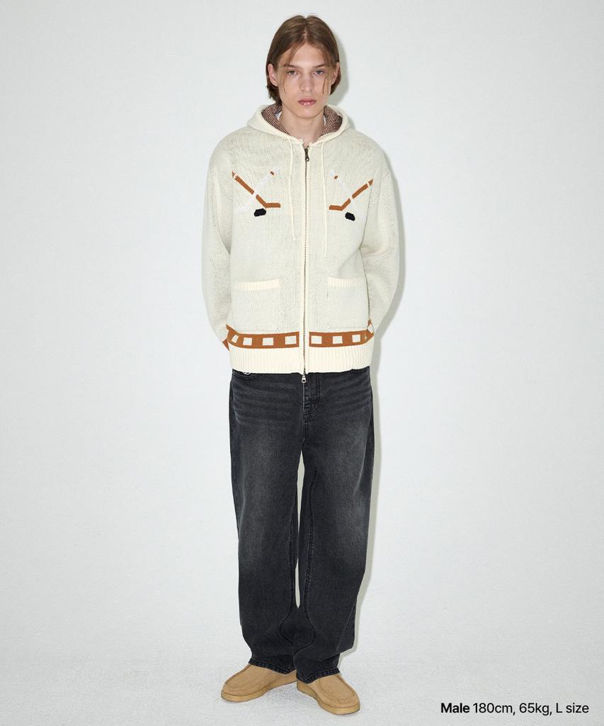 MAHAGRID Hockey Knit Zip-Up Hoodie Ivory(Mg2Efmk693A)