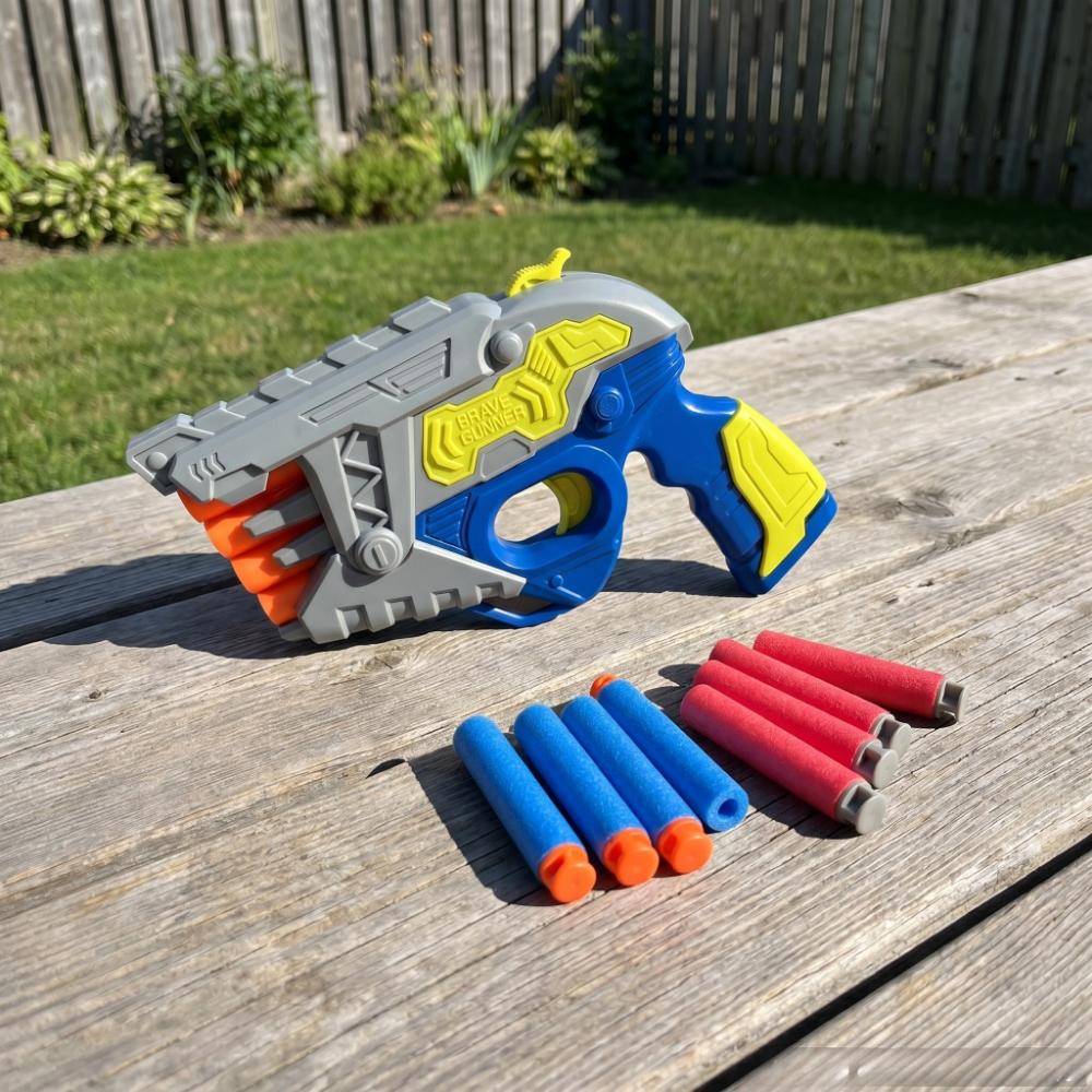 4-Hole Manual Soft Bullet Toy Gun with 10Pcs Safe Suction Soft Darts Educational Outdoor Shooting Game Interactive Blaster Toy