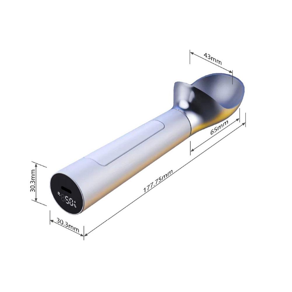 Dobíjecí vyhřívaná naběračka na zmrzlinu Nastavitelná teplota LED displej Samonahřívací lžíce Nerezavějící Vodotěsný Kuchyňský gadget