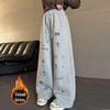 Girls' Black Velvet-Lined Sweatpants - Autumn/Winter 2025 Collection - Straight Leg Style for Older Children and Junior High Students